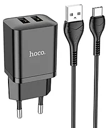 Сетевое зарядное устройство Hoco N25 2.1a 2xUSB-A ports charger + USB-C cable black - фото Сетевое зарядное устройство Hoco N25 2.1a 2xUSB-A ports charger + USB-C cable black