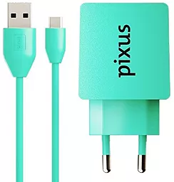 Сетевое зарядное устройство Pixus Charge One 2a + micro USB cable turquoise