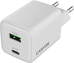Сетевое зарядное устройство Canyon 45w GaN PD USB-C/USB-A ports charger white (CNS-CUW45AC) - фото Сетевое зарядное устройство Canyon 45w GaN PD USB-C/USB-A ports charger white (CNS-CUW45AC)