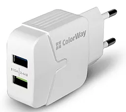 Сетевое зарядное устройство ColorWay 2.1a 2xUSB-A ports charger white (CW-CHS004-WT)