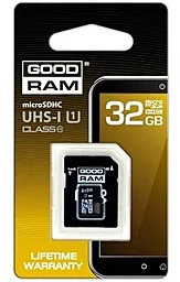 Карта памяти GooDRam microSDHC 32GB Class 10 UHS-I U1 + SD-адаптер (M1AA-0320R11) - фото Карта памяти GooDRam microSDHC 32GB Class 10 UHS-I U1 + SD-адаптер (M1AA-0320R11)