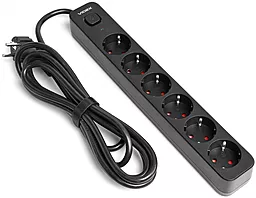 Мережевий фільтр (подовжувач) Videx ONCORD 4000w 16a 3м 6 розеток з вимикачем чорний (VF-PD63G-B)
