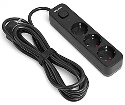 Мережевий фільтр (подовжувач) Videx ONCORD 4000w 16a 3м 3 розетки з вимикачем чорний (VF-PD33G-B)