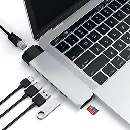 Мультипортовый USB Type-C хаб Satechi USB-C -> HDMI/USB 3.02/USB Type-C/ Ethernet/Card Reader Silver (ST-TCPHES) - миниатюра 6