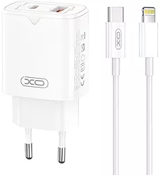 Сетевое зарядное устройство XO L130 30w PD USB-C/USB-A ports charger + USB-C to Lightning cable white - фото Сетевое зарядное устройство XO L130 30w PD USB-C/USB-A ports charger + USB-C to Lightning cable white