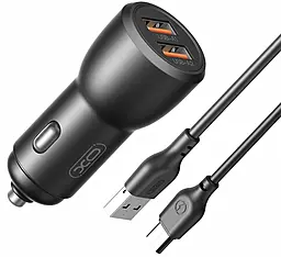 Автомобильное зарядное устройство XO CC55 18w QC3.0 2xUSB-A ports car charger + micro USB cable black