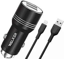 Автомобільний зарядний пристрій Walker WCR-21 2.4a 2xUSB-A ports charger + Lightning cable black