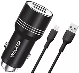 Автомобильное зарядное устройство Walker WCR-21 2.4a 2xUSB-A ports charger + Lightning cable black - фото Автомобильное зарядное устройство Walker WCR-21 2.4a 2xUSB-A ports charger + Lightning cable black