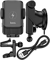 Автодержатель с беспроводной зарядкой, с автозажимом Hoco S35 Smart Alignment Wireless Charging 15W Car Holder Black - миниатюра 6