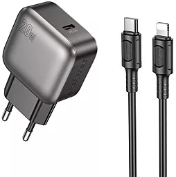 Мережевий зарядний пристрій Borofone BAS53A 20w PD/QC USB-C/USB-A ports fast charger + USB-C to Lightning black - фото Мережевий зарядний пристрій Borofone BAS53A 20w PD/QC USB-C/USB-A ports fast charger + USB-C to Lightning black