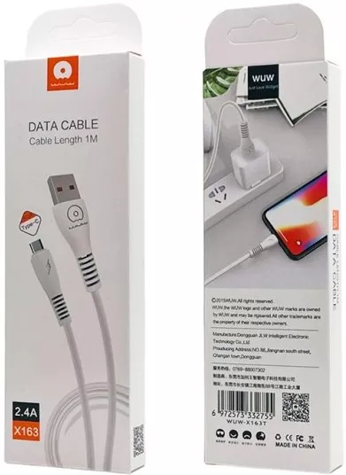 Кабель WUW X163 USB-A - Type-C 12w 2.4a 1м cable White - фото 2