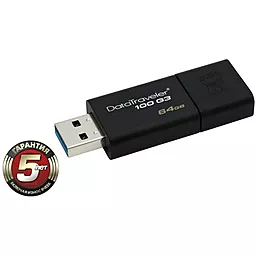Флешка Kingston 64Gb DataTraveler 100 Generation 3 USB3.0 (DT100G3/64GB) Black - мініатюра 2