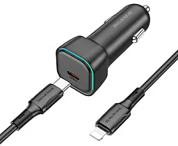 Автомобільний зарядний пристрій Borofone BZ28 Trophie 30w PD USB-C ports car charger + USB-C to Lightning cable black - фото Автомобільний зарядний пристрій Borofone BZ28 Trophie 30w PD USB-C ports car charger + USB-C to Lightning cable black