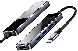 Мультипортовый USB Type-C хаб Joyroom Hui Series USB-C -> 3xUSB3.0, 1xPD, 1xHDMI Gray (S-M207) - миниатюра 3