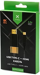 Видеокабель Vinga USB Type-C - HDMI v2.1 8k 60hz 1.5m black/gold - миниатюра 3