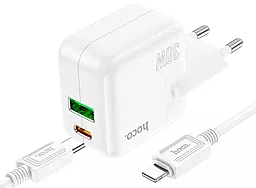 Мережевий зарядний пристрій Hoco C111A 30W PD/QC3.0 Lucky dual-port charger set USB-A-C + USB-C-Lightning Cable White - мініатюра 3