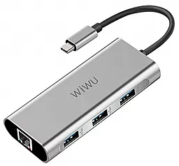 USB хаб (концентратор) WIWU Adapter Apollo USB-C -> RJ45 + 3xUSB3.0 HUB Gray (A430R)