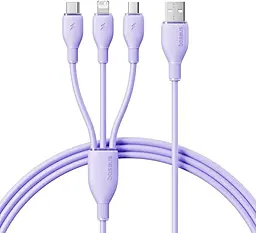 Універсальний кабель Baseus 3-in-1 USB-A to Type-C/Lightning/micro USB 18w 3.5a 1.3м cable Purple (P10376303511-00)