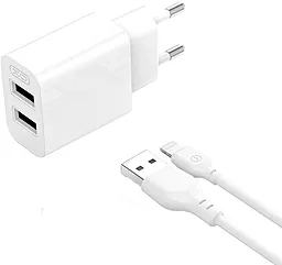 Мережевий зарядний пристрій XO L109 2.4a 2xUSB-A ports charger + Lightning cable white