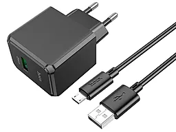 Сетевое зарядное устройство с быстрой зарядкой Hoco CS12A 18w QC3.0 home charger + micro USB cable black - фото Сетевое зарядное устройство с быстрой зарядкой Hoco CS12A 18w QC3.0 home charger + micro USB cable black