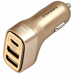 Автомобильное зарядное устройство Momax 15w QC3.0 3xUSB-A ports car charger gold (UC5TCK) - миниатюра 6