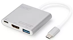 Мультипортовый USB Type-C хаб (концентратор) Digitus USB-C -> 4K 30Hz HDMI/USB 3.0/USB-C Silver (DA-70838-1)