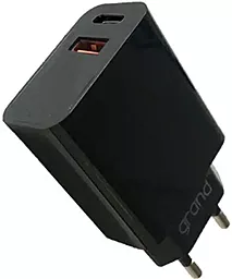 Мережевий зарядний пристрій Grand D20QP-1 20w PD/QC3.0 USB-C/USB-A ports charger black