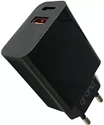 Сетевое зарядное устройство Grand D20QP-1 20w PD/QC3.0 USB-C/USB-A ports charger black - фото Сетевое зарядное устройство Grand D20QP-1 20w PD/QC3.0 USB-C/USB-A ports charger black