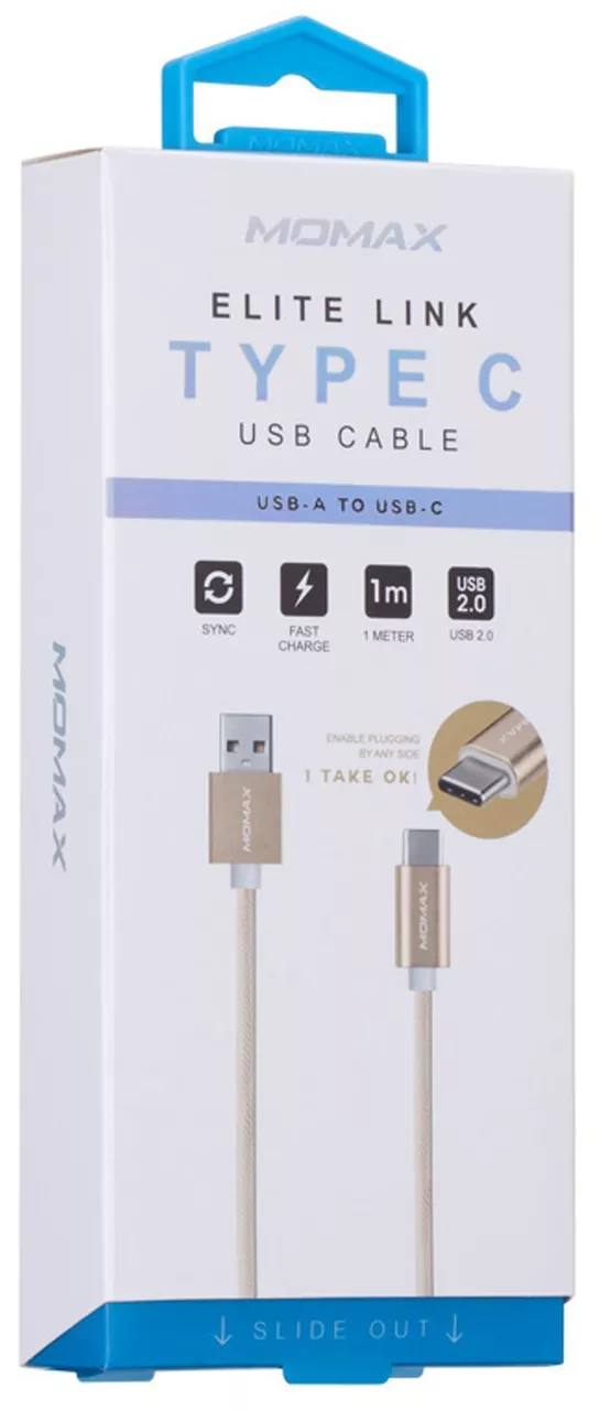 Кабель Momax Elite Link USB-A - Type-C 12w 2.4a 1м cable Gold (DTA1L) - фото 7