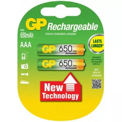 Аккумулятор GP AAA / R03 650mAh 2шт (65AAAHC-U2 / 65AAAHC-U2) - фото 1