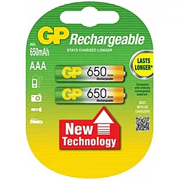 Аккумулятор GP AAA / R03 650mAh 2шт (65AAAHC-U2 / 65AAAHC-U2) - фото Аккумулятор GP AAA / R03 650mAh 2шт (65AAAHC-U2 / 65AAAHC-U2)