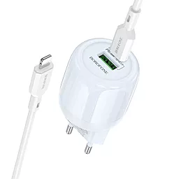 Сетевое зарядное устройство Borofone BA94A 30w PD/QC USB-C/USB-A ports fast charger + USB-C to Lightning cable blue - фото Сетевое зарядное устройство Borofone BA94A 30w PD/QC USB-C/USB-A ports fast charger + USB-C to Lightning cable blue