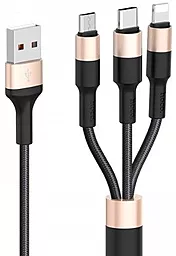 USB Кабель Hoco X26 Xpress 3-in-1 USB Type-C/Lightning/micro USB Cable Black/Gold
