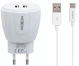 Сетевое зарядное устройство MOXOM KH-68 2.1A 2xUSB-A ports + USB-C cable white