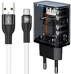 Сетевое зарядное устройство с быстрой зарядкой Powermax Transparent Silicat 18W + USB-C cable Black