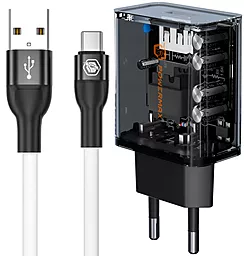 Сетевое зарядное устройство Powermax Transparent Silicat 18W + USB-C cable Black - фото Сетевое зарядное устройство Powermax Transparent Silicat 18W + USB-C cable Black