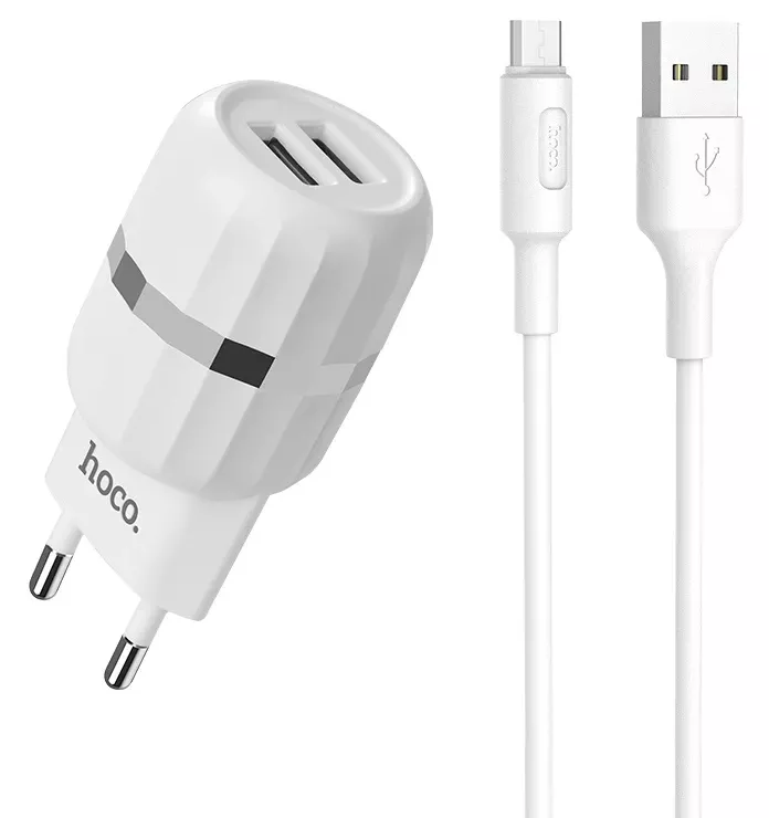 Мережевий зарядний пристрій Hoco C41A Wisdom 2.4a 2xUSB-A ports charger + micro USB cable white - фото 1