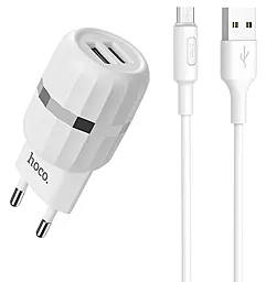 Сетевое зарядное устройство Hoco C41A Wisdom 2.4a 2xUSB-A ports charger + micro USB cable white - фото Сетевое зарядное устройство Hoco C41A Wisdom 2.4a 2xUSB-A ports charger + micro USB cable white