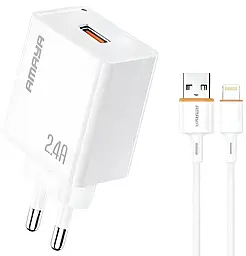 Сетевое зарядное устройство Amaya E79D 2.4a USB-A ports charger + Lightning cable White - фото Сетевое зарядное устройство Amaya E79D 2.4a USB-A ports charger + Lightning cable White