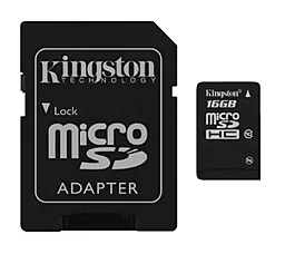 Карта памяти Kingston microSDHC 16GB Class 4 + SD-адаптер (SDC4/16GB)