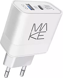 Сетевое зарядное устройство MAKE 30w GaN PD/QC USB-C/USB-A ports charger white (MCW-327PWH) - фото Сетевое зарядное устройство MAKE 30w GaN PD/QC USB-C/USB-A ports charger white (MCW-327PWH)