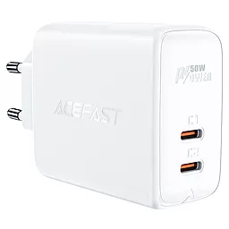 Сетевое зарядное устройство AceFast A29 50w GAN PD 2xUSB-C ports fast charger white