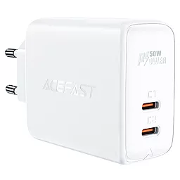 Сетевое зарядное устройство AceFast A29 50w GaN PD 2xUSB-C ports fast charger white - фото Сетевое зарядное устройство AceFast A29 50w GaN PD 2xUSB-C ports fast charger white