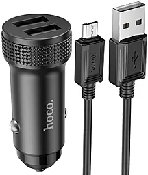 Автомобільний зарядний пристрій Hoco Z49 12W 2.4A 2xUSB-A + micro USB Cable Black