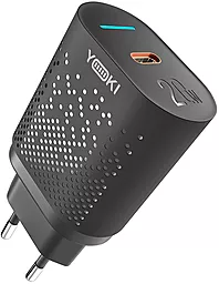 Сетевое зарядное устройство Yoki Led Series YK-20PD 20W PD 3A USB-C Black - фото Сетевое зарядное устройство Yoki Led Series YK-20PD 20W PD 3A USB-C Black