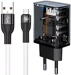 Мережевий зарядний пристрій Powermax Transparent Silicat 18W + micro USB cable Black