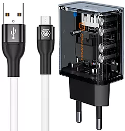 Сетевое зарядное устройство Powermax Transparent Silicat 18W + micro USB cable Black - фото Сетевое зарядное устройство Powermax Transparent Silicat 18W + micro USB cable Black
