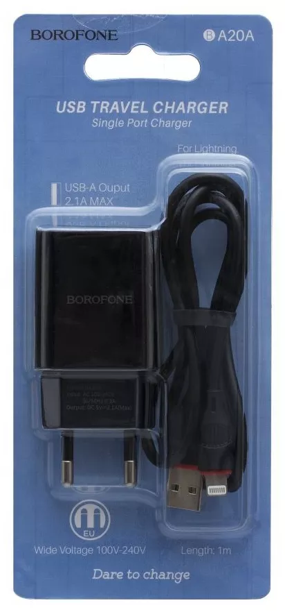 Сетевое зарядное устройство Borofone BA20A Sharp 2.1a home charger + Lightning cable black - фото 4