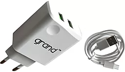 Сетевое зарядное устройство Grand D10A-3 2.1a 2xUSB-A ports charger + USB-C cable white - фото Сетевое зарядное устройство Grand D10A-3 2.1a 2xUSB-A ports charger + USB-C cable white