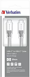 Мультимедийный кабель Verbatim USB3.1 Type-C - Type-C 15w 3a 0.3м 10gbps data cable Silver - миниатюра 6 Мультимедийный кабель Verbatim USB3.1 Type-C - Type-C 15w 3a 0.3м 10gbps data cable Silver - миниатюра 6